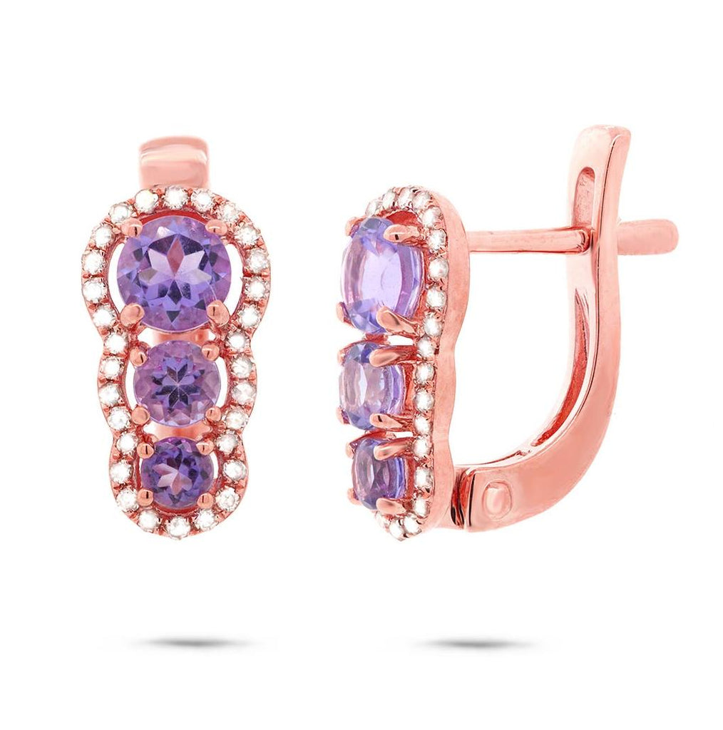 0.18 Ctw Diamond And 0.80 Ctw Amethyst 14k Rose Gold Earring