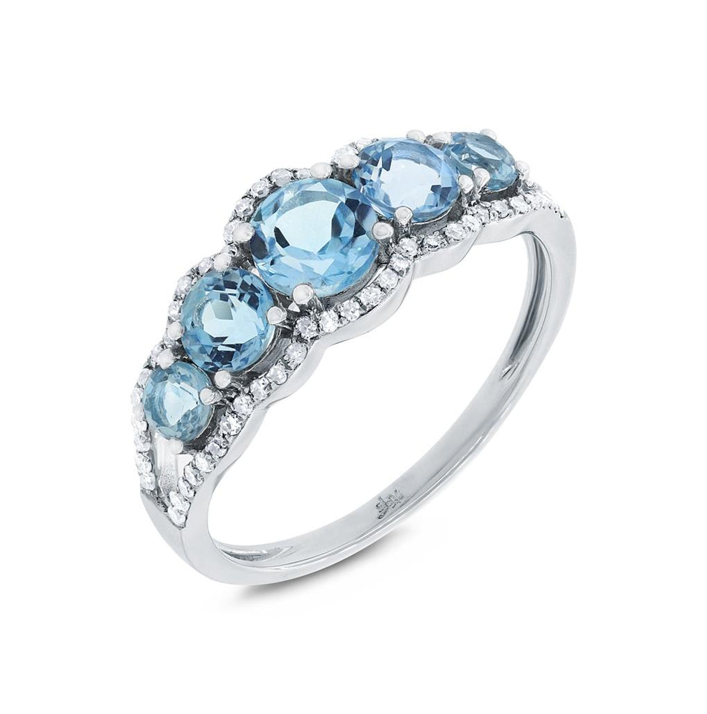 0.17 Ctw Diamond And 1.63 Ctw Blue Topaz 14k White Gold Ring