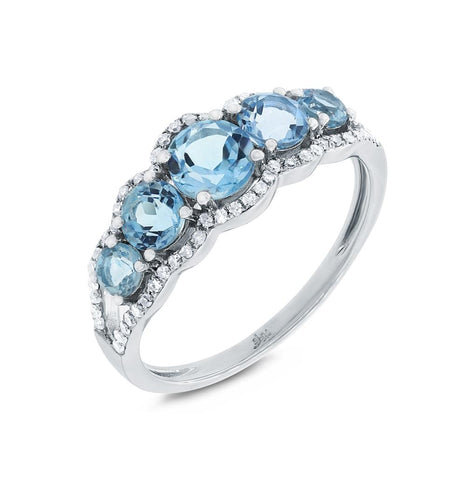 0.17 Ctw Diamond And 1.63 Ctw Blue Topaz 14k White Gold Ring