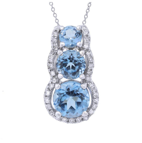 0.10 Ctw Diamond And 1.19 Ctw Blue Topaz 14k White Gold Pendant Necklace With 18 Inch Chain