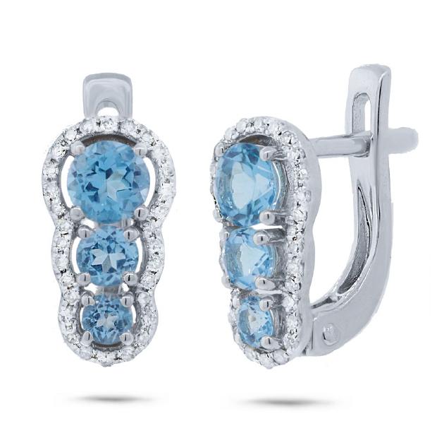 0.18 Ctw Diamond And 1.14 Ctw Blue Topaz 14k White Gold Earring