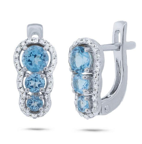 0.18 Ctw Diamond And 1.14 Ctw Blue Topaz 14k White Gold Earring