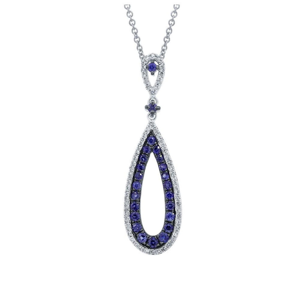 0.18 Ctw Diamond And 0.47 Ctw Blue Sapphire 14k White Gold Pendant Necklace With 18 Inch Chain