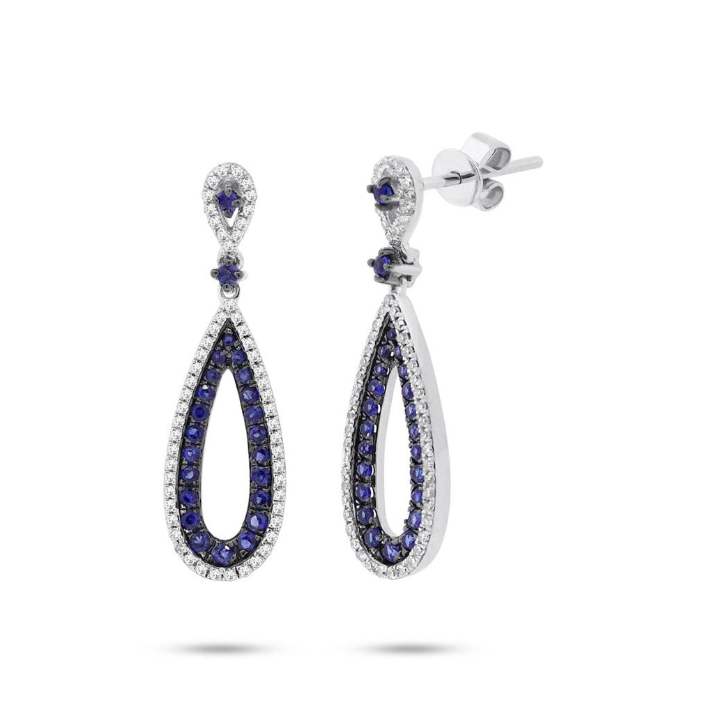 0.34 Ctw Diamond And 0.66 Ctw Blue Sapphire 14k White Gold Earring