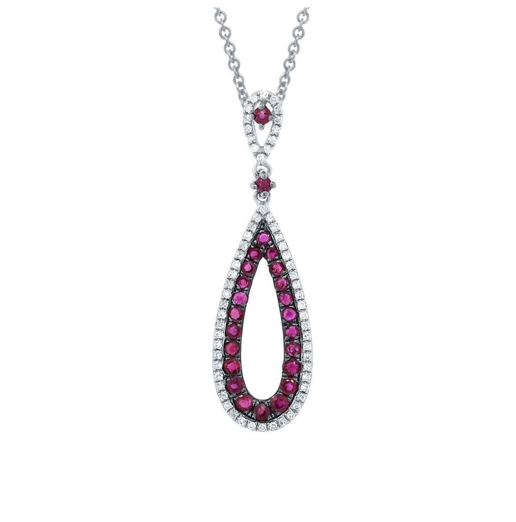 0.18 Ctw Diamond And 0.60 Ctw Ruby 14k White Gold Pendant Necklace With 18 Inch Chain