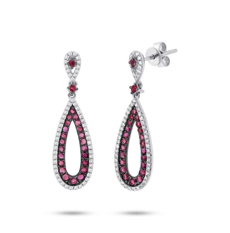 0.34 Ctw Diamond And 0.92 Ctw Ruby 14k White Gold Earring