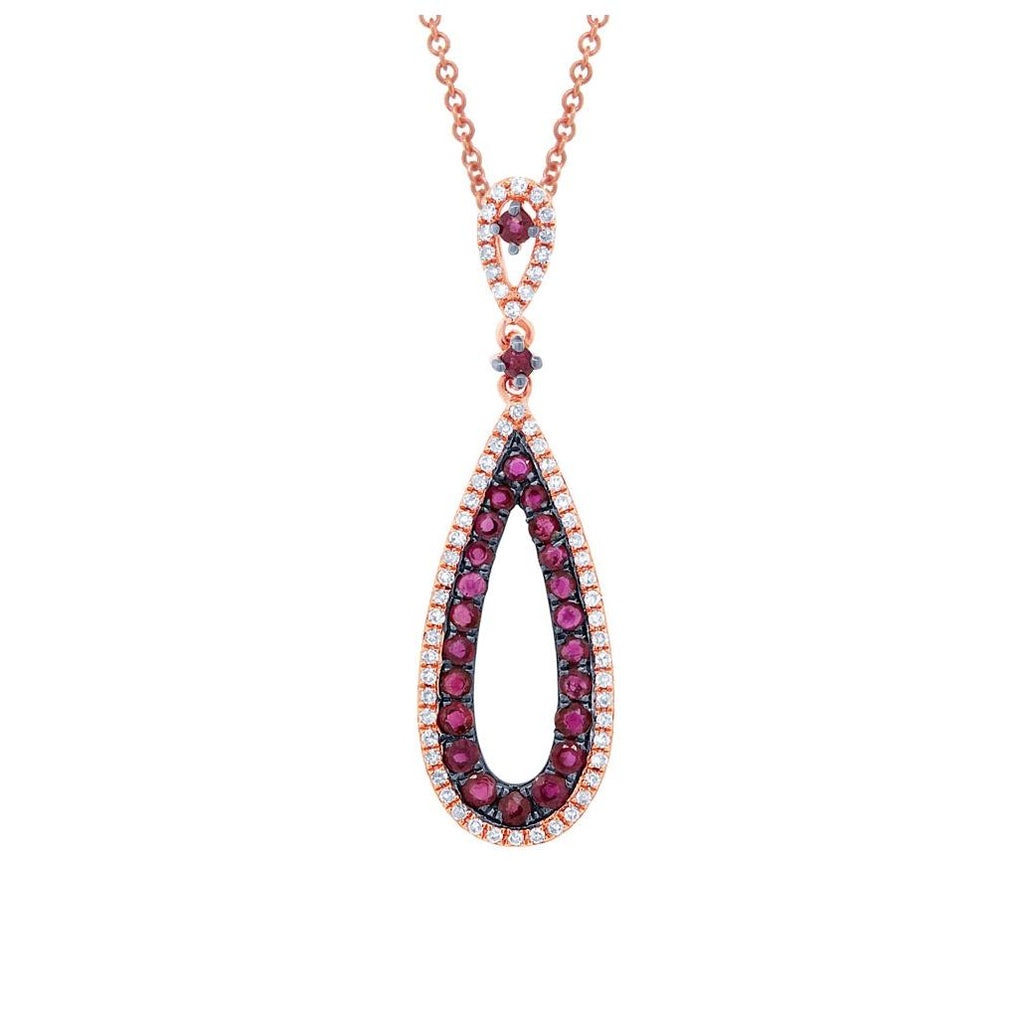 0.18 Ctw Diamond And 0.60 Ctw Ruby 14k Rose Gold Pendant Necklace With 18 Inch Chain