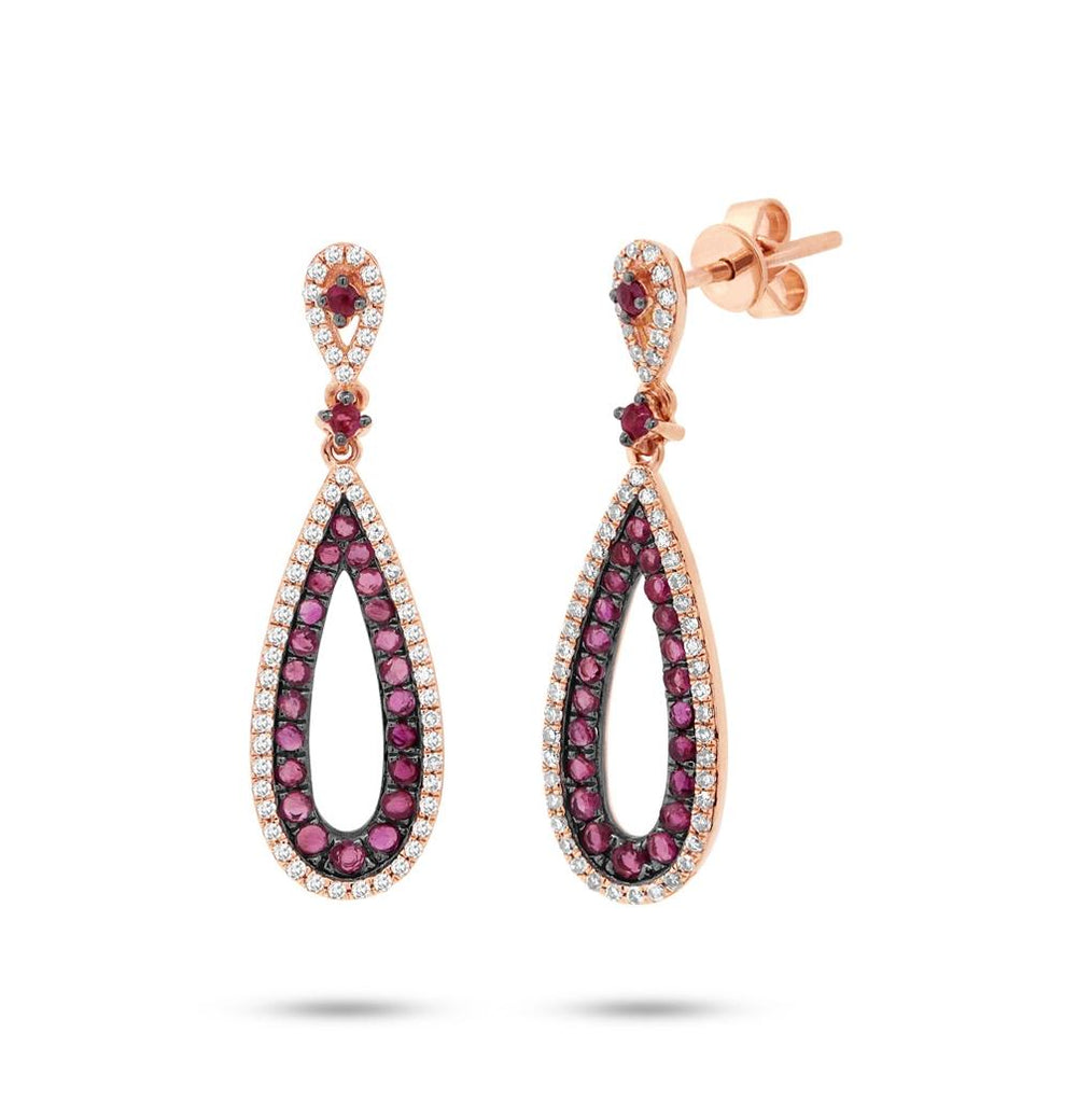 0.34 Ctw Diamond And 0.92 Ctw Ruby 14k Rose Gold Earring