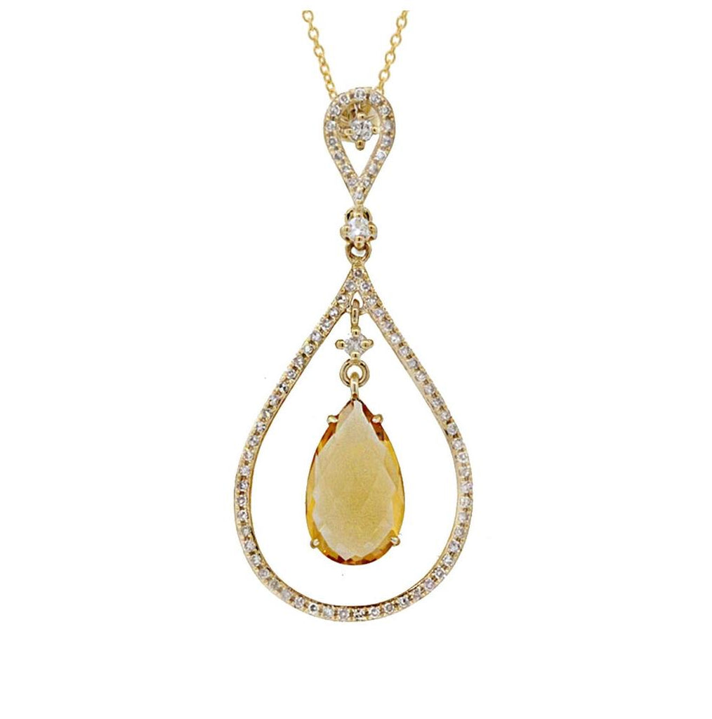 0.35 Ctw Diamond And 3.01 Ctw Citrine 14k Yellow Gold Pendant Necklace With 18 Inch Chain