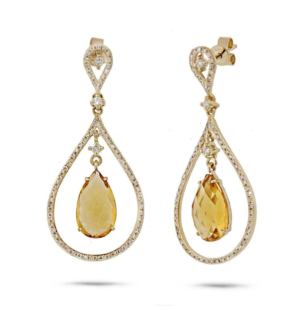 0.54 Ctw Diamond And 4.57 Ctw Citrine 14k Yellow Gold Earring