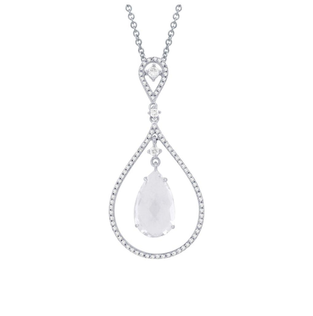 0.35 Ctw Diamond And 3.18 Ctw White Topaz 14k White Gold Pendant Necklace With 18 Inch Chain