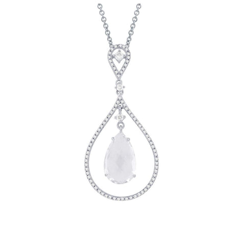 0.35 Ctw Diamond And 3.18 Ctw White Topaz 14k White Gold Pendant Necklace With 18 Inch Chain