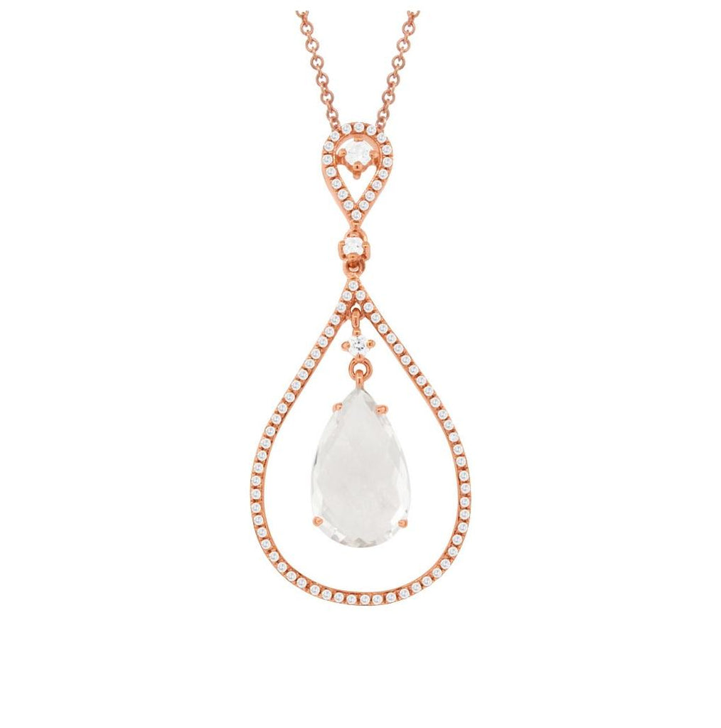 0.35 Ctw Diamond And 3.18 Ctw White Topaz 14k Rose Gold Pendant Necklace With 18 Inch Chain