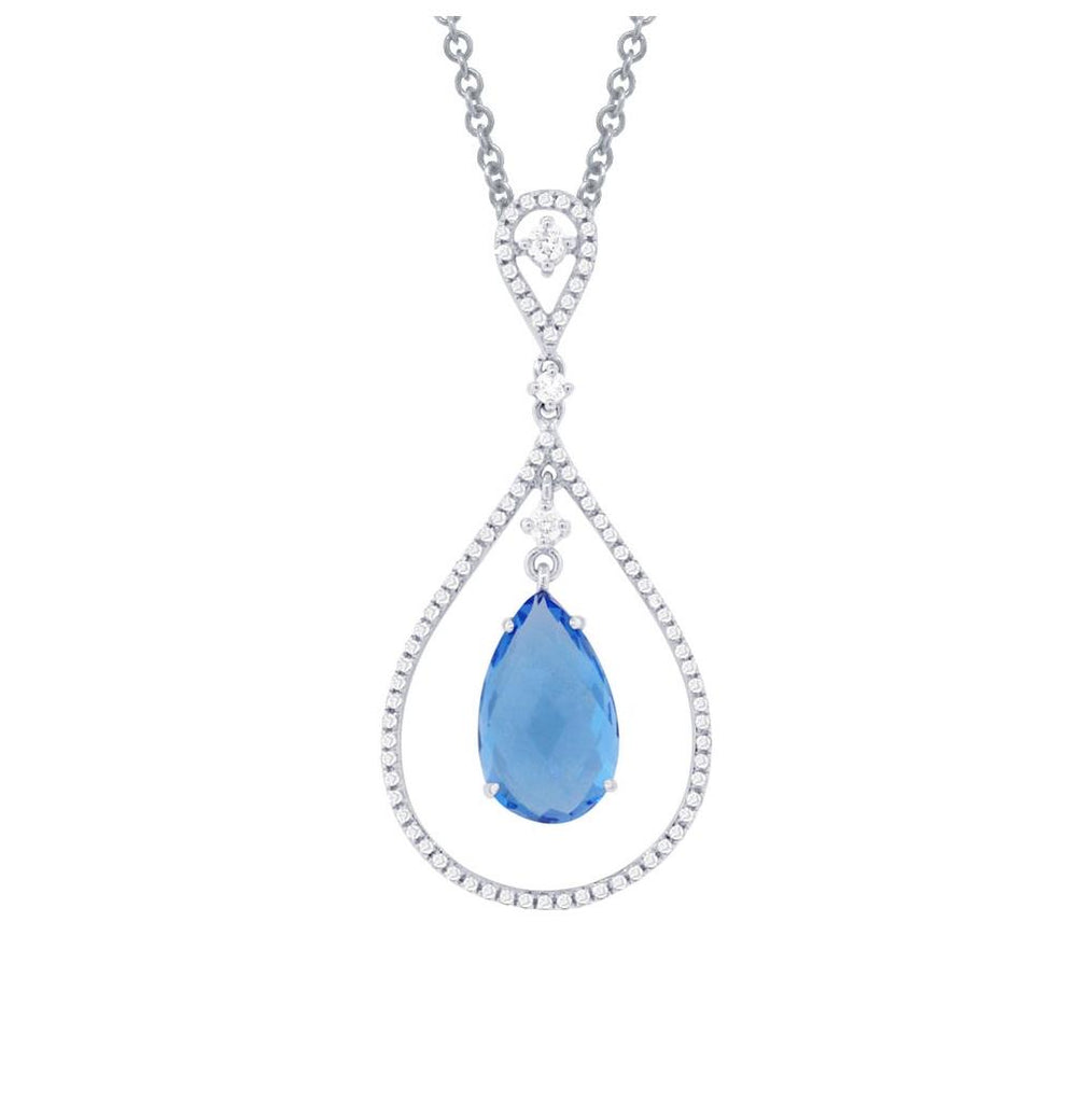 0.35 Ctw Diamond And 4.13 Ctw Blue Topaz 14k White Gold Pendant Necklace With 18 Inch Chain