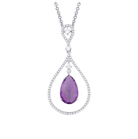 0.35 Ctw Diamond And 3.17 Ctw Amethyst 14k White Gold Pendant Necklace With 18 Inch Chain