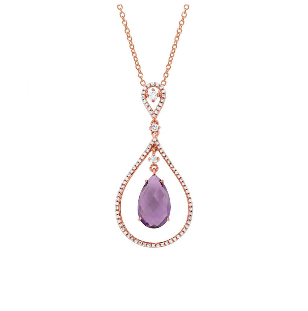 0.35 Ctw Diamond And 3.17 Ctw Amethyst 14k Rose Gold Pendant Necklace With 18 Inch Chain