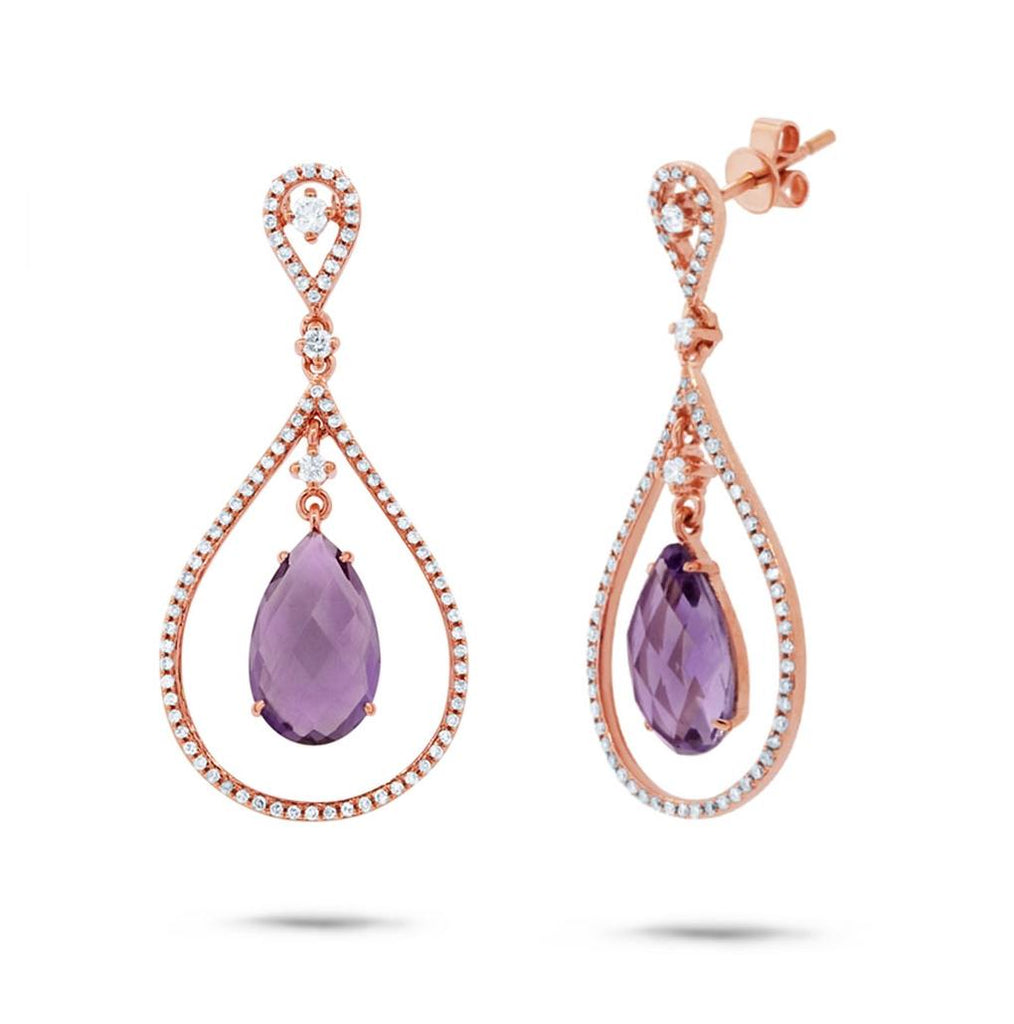 0.54 Ctw Diamond And 4.36 Ctw Amethyst 14k Rose Gold Earring