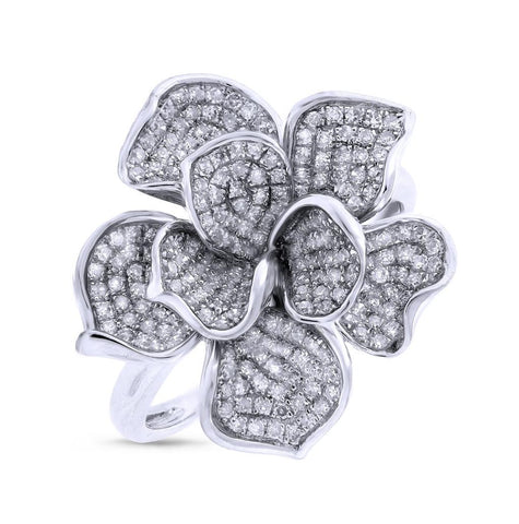 0.75 Ctw 14k White Gold Diamond Flower Ring
