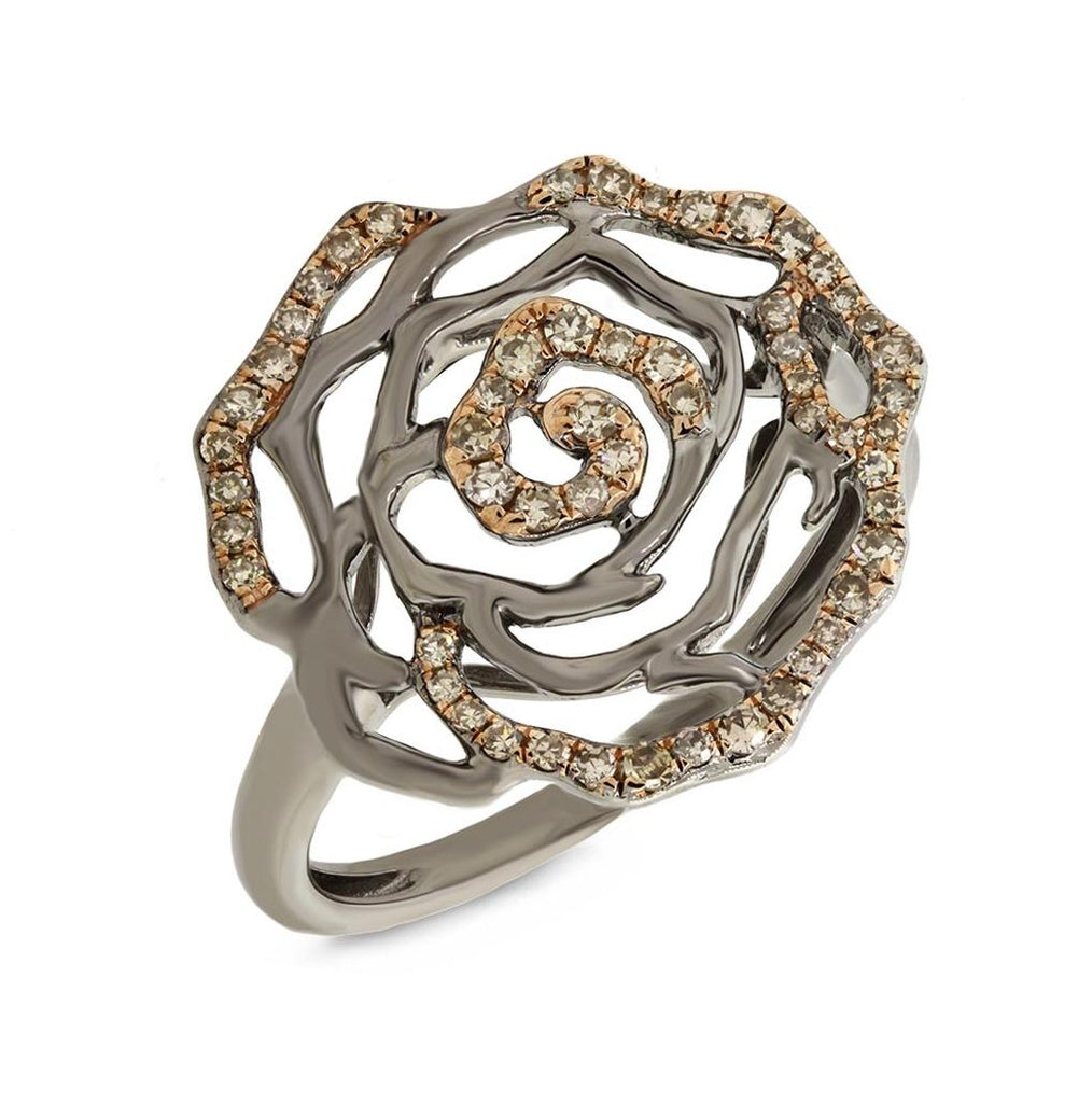 0.29 Ctw 14k Black Rhodium Gold Diamond Flower Ring