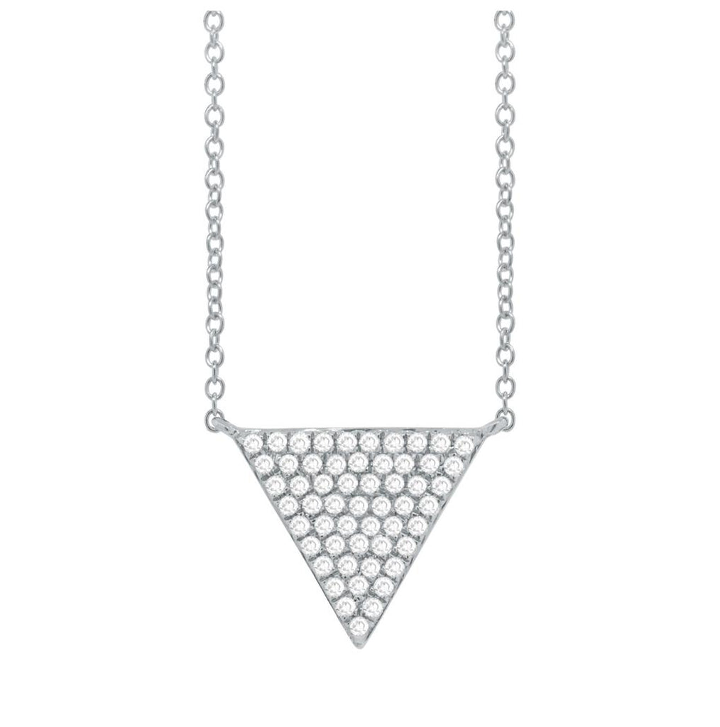 0.17 Ctw 14k White Gold Diamond Pave Triangle Necklace