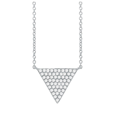 0.17 Ctw 14k White Gold Diamond Pave Triangle Necklace