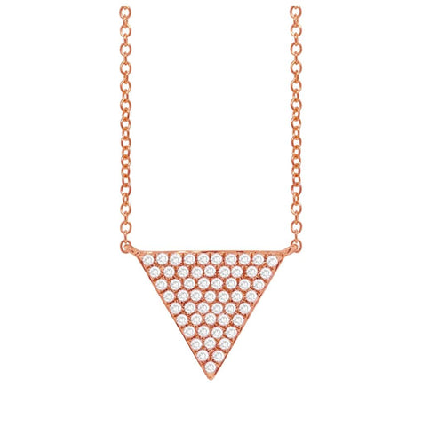 0.17 Ctw 14k Rose Gold Diamond Pave Triangle Necklace