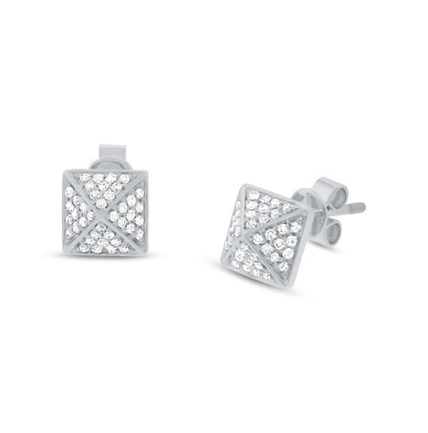 0.24 Ctw 14k White Gold Diamond Pave Pyramid Earring