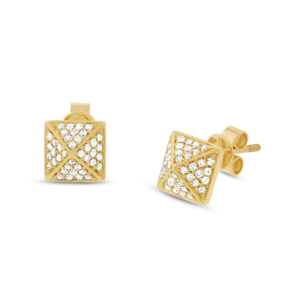 0.24 Ctw 14k Yellow Gold Diamond Pave Pyramid Earring