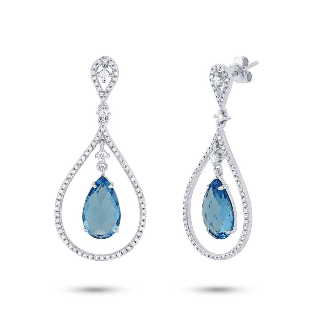 0.54 Ctw Diamond And 5.59 Ctw Blue Topaz 14k White Gold Earring