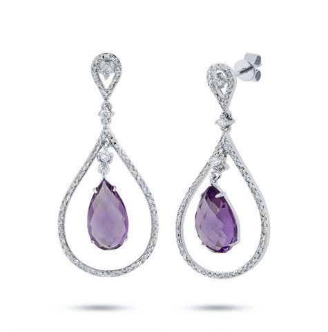 0.54 Ctw Diamond And 4.36 Ctw Amethyst 14k White Gold Earring