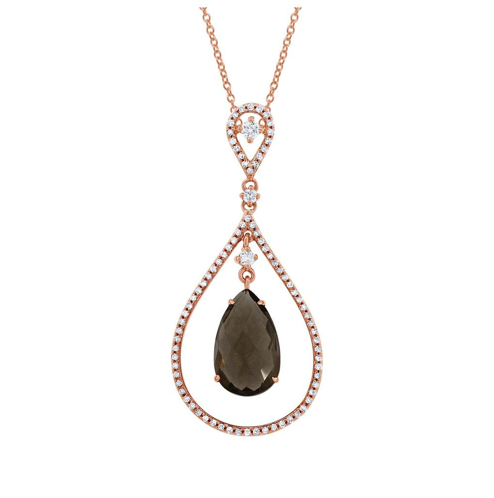 0.35 Ctw Diamond And 3.30 Ctw Smokey Topaz 14k White Gold Pendant Necklace With 18 Inch Chain