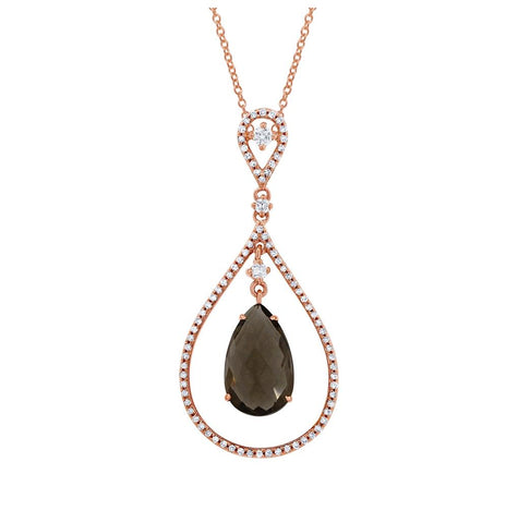 0.35 Ctw Diamond And 3.30 Ctw Smokey Topaz 14k White Gold Pendant Necklace With 18 Inch Chain