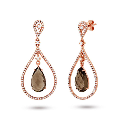 0.54 Ctw Diamond And 4.68 Ctw Smokey Topaz 14k Rose Gold Earring