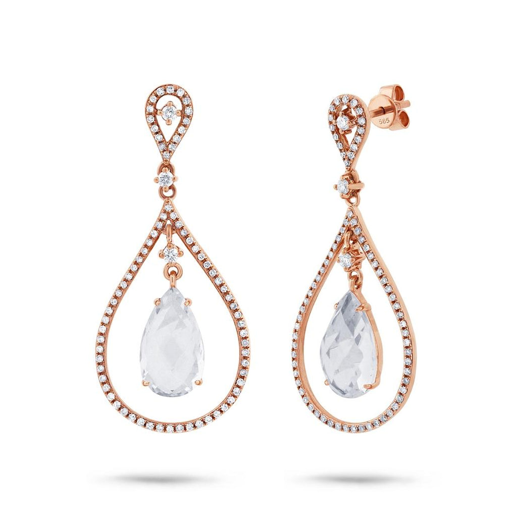 0.54 Ctw Diamond And 4.52 Ctw White Topaz 14k Rose Gold Earring