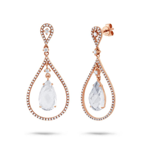 0.54 Ctw Diamond And 4.52 Ctw White Topaz 14k Rose Gold Earring