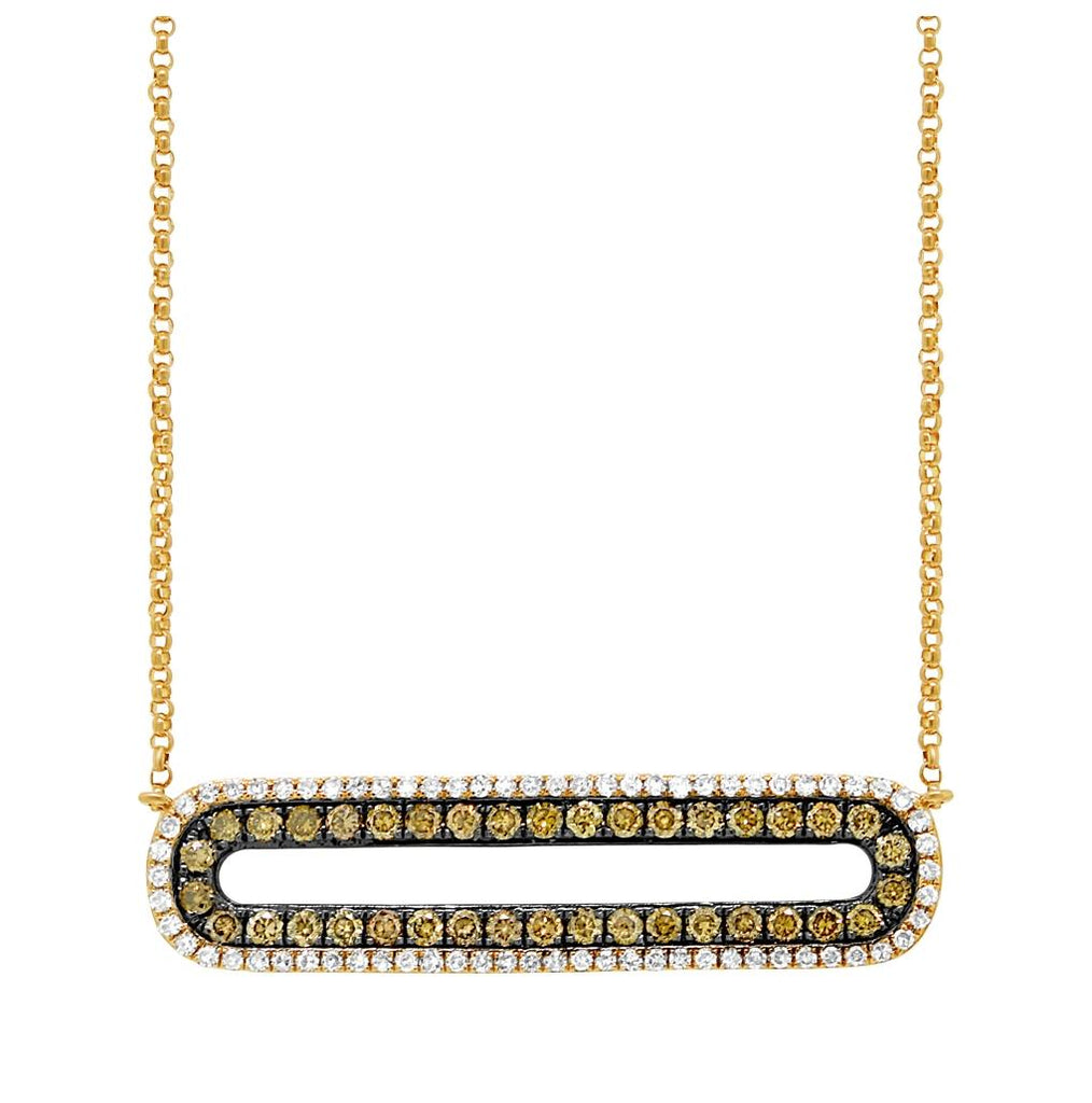 0.70 Ctw 14k Yellow Gold White And Champagne Diamond Bar Necklace