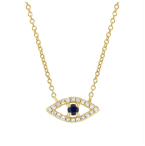 0.09 Ctw Diamond And 0.08 Ctw Blue Sapphire 14k Yellow Gold Eye Necklace