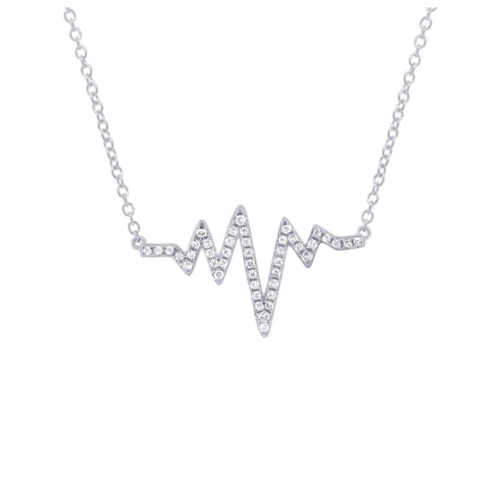 0.14 Ctw 14k White Gold Diamond Heartbeat Necklace