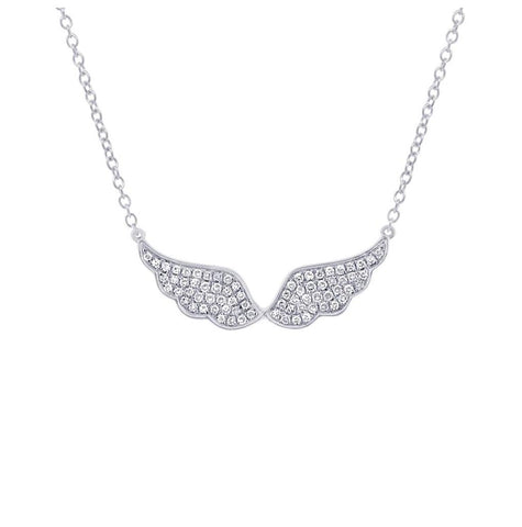 0.22 Ctw 14k White Gold Diamond Angel Wings Necklace