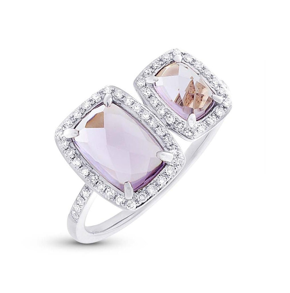 0.22 Ctw Diamond And 1.99 Ctw Amethyst 14k White Gold Ring