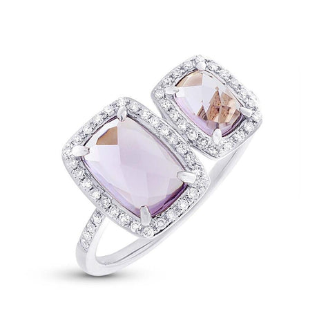 0.22 Ctw Diamond And 1.99 Ctw Amethyst 14k White Gold Ring