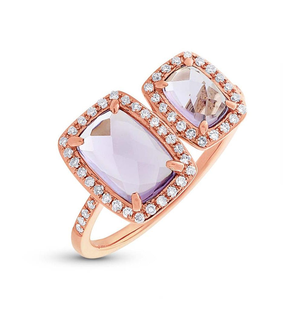 0.22 Ctw Diamond And 1.99 Ctw Amethyst 14k Rose Gold Ring
