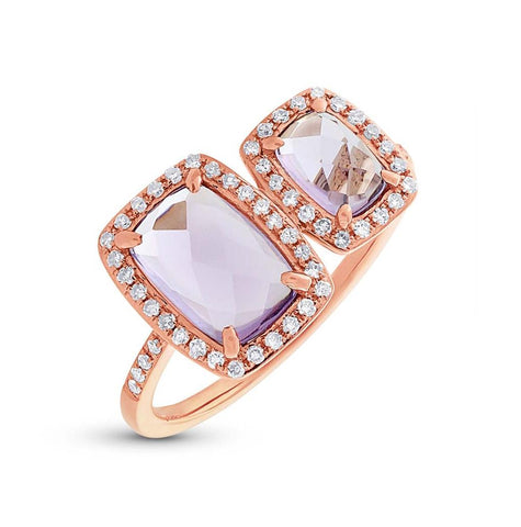 0.22 Ctw Diamond And 1.99 Ctw Amethyst 14k Rose Gold Ring