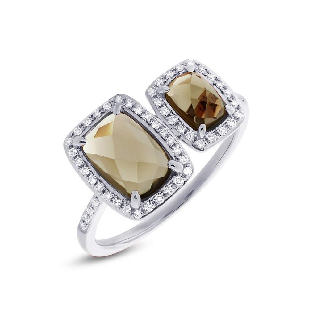 0.22 Ctw Diamond And 2.09 Ctw Smokey Topaz 14k White Gold Ring