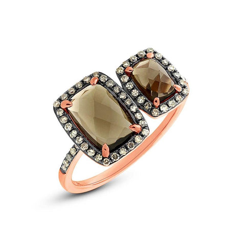 0.25 Ctw Champagne Diamond And 2.09 Ctw Smokey Topaz 14k Rose Gold Ring