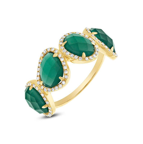 0.27 Ctw Diamond And 3.80 Ctw Green Agate 14k Yellow Gold Ring Size 6