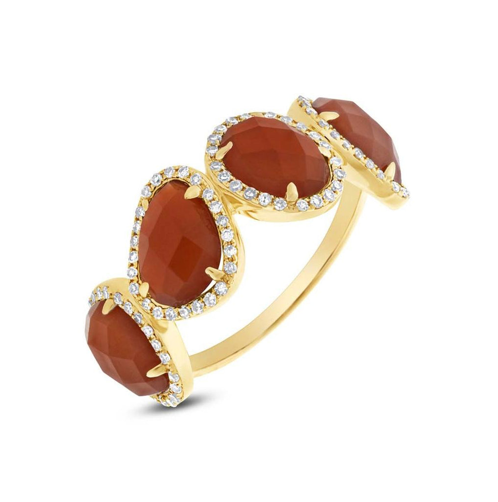 0.27 Ctw Diamond And 3.70 Ctw Red Agate 14k Yellow Gold Ring