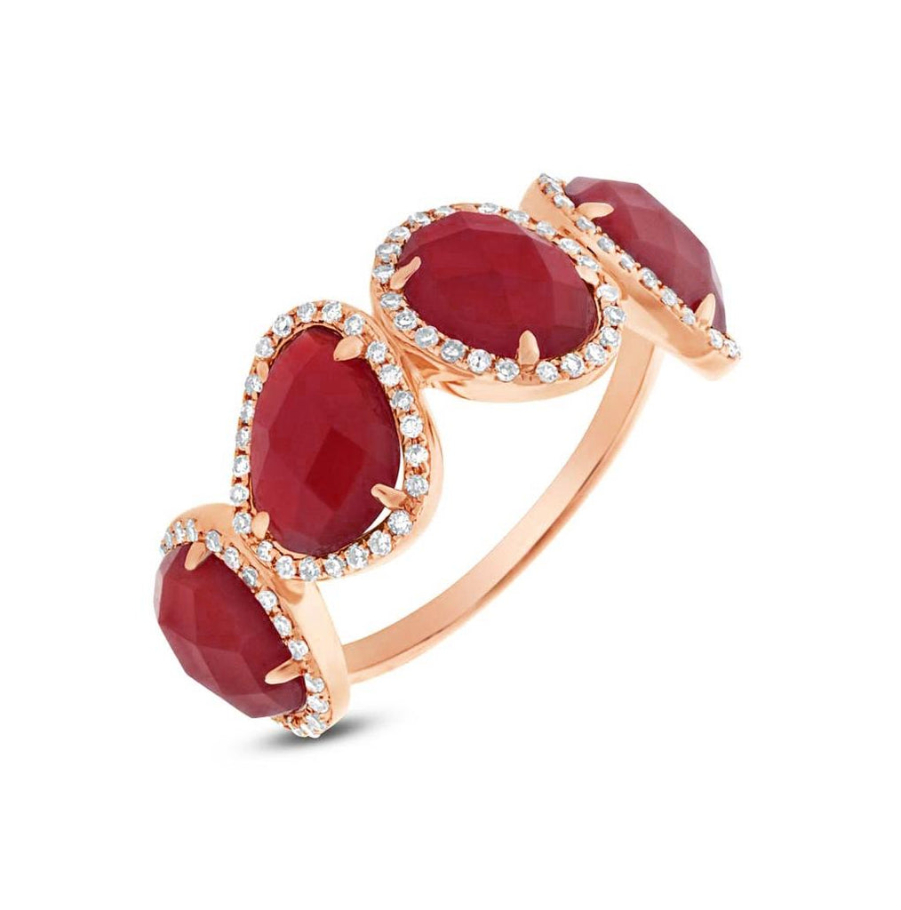 0.27 Ctw Diamond And 3.75 Ctw Red Agate 14k Rose Gold Ring