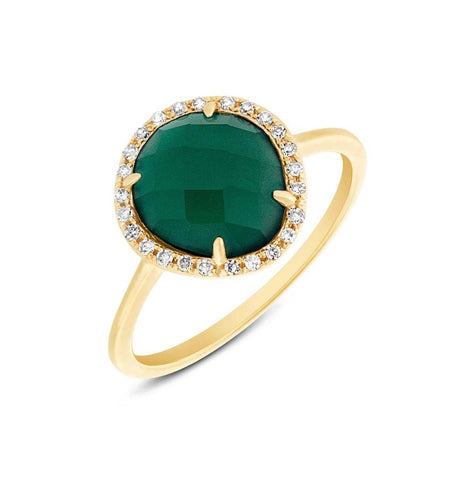 0.13 Ctw Diamond And 1.95 Ctw Green Agate 14k Yellow Gold Ring
