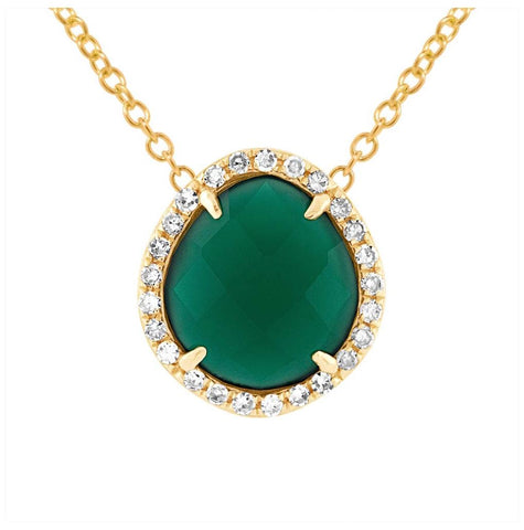 0.13 Ctw Diamond And 1.95 Ctw Green Agate 14k Yellow Gold Pendant Necklace With 18 Inch Chain